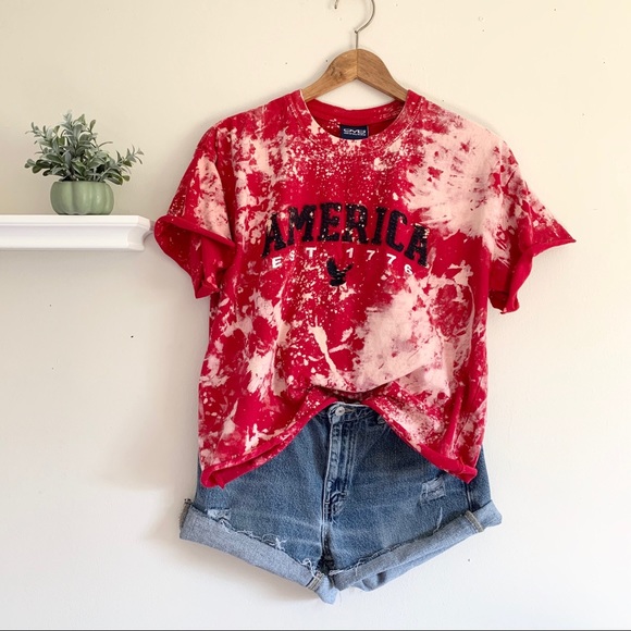 Vintage Tops - Custom Bleached America T-Shirt